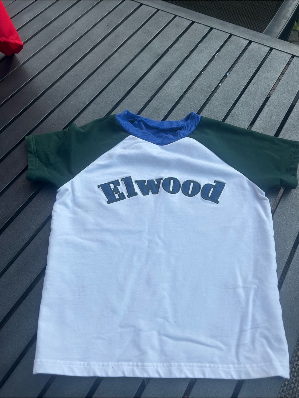 Elwood tight cropped  Tee in White, Green & Blue